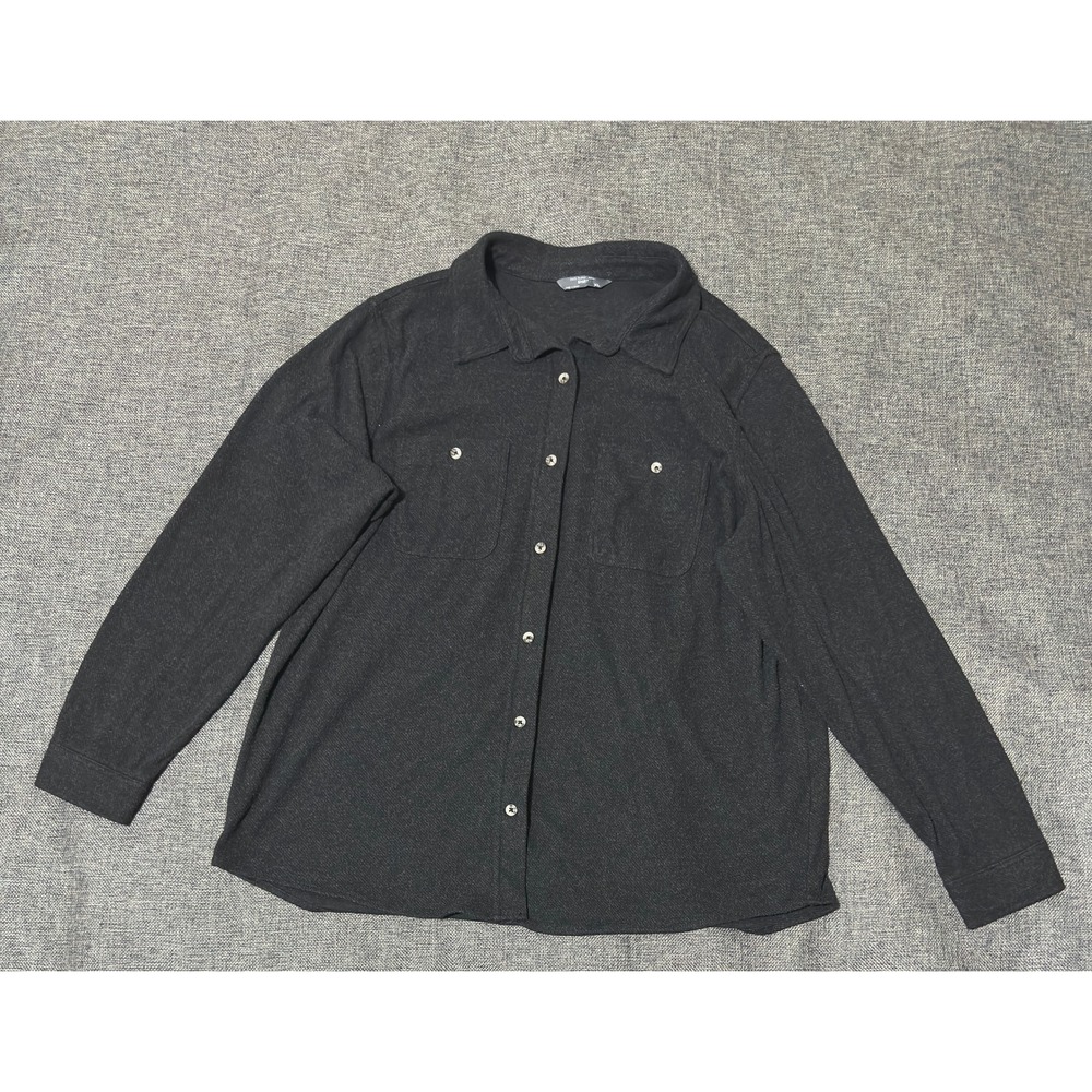 Member's Mark Womens XL Button Down Shirt Black Cozy Long Sleeve Pocket Flannel